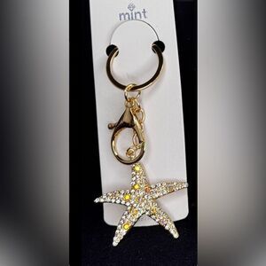 Mint Starfish Keychain - Sparkly Crystal Sea Star Keyring Iridescent Crystals